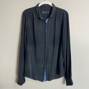 Zadig & Voltaire Deluxe Black Silk Button Down Blouse With Contrast Trim Large